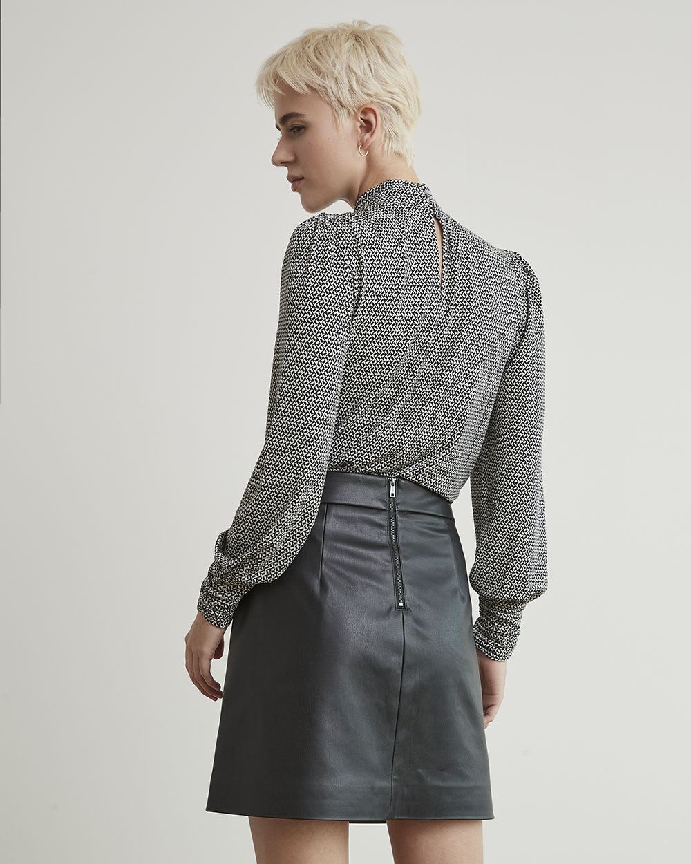 Mock-Neck T-Shirt with Long Puffy Sleeves