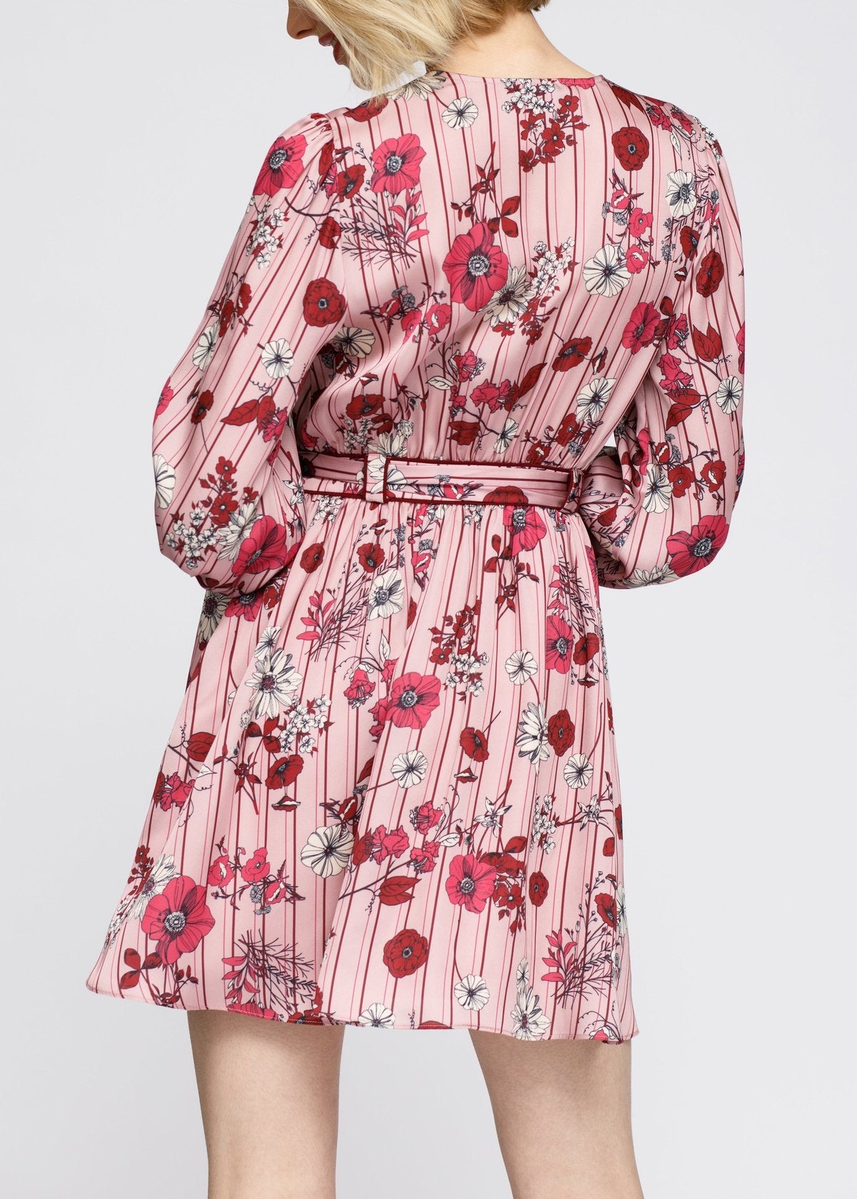Nurode Pajama floral Satin Wrap Front Flared Dress
