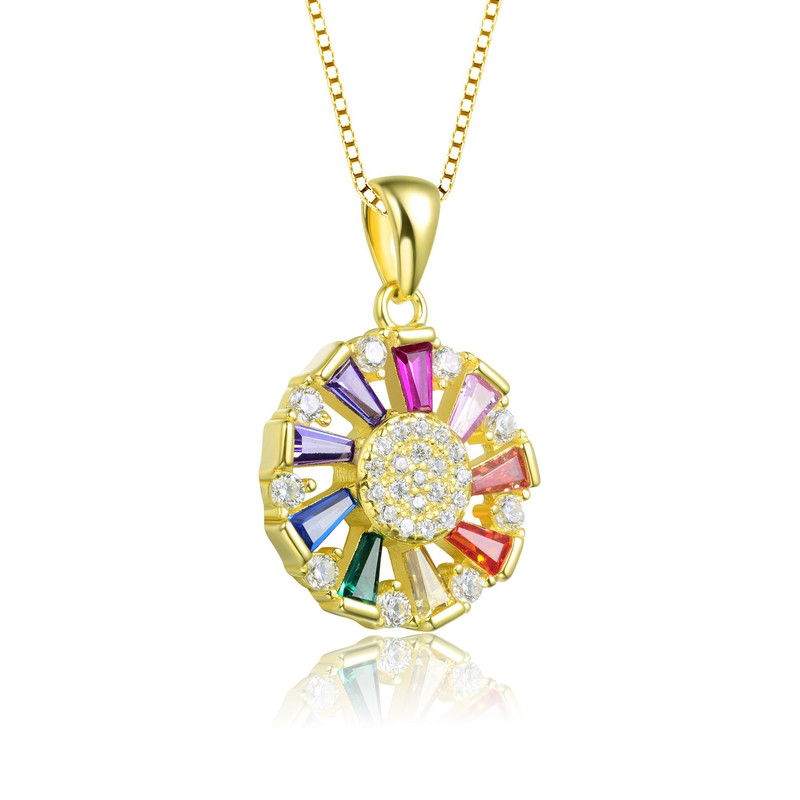 Sterling Silver with Colored Baguette Cubic Zirconia Wreath Pendant Necklace