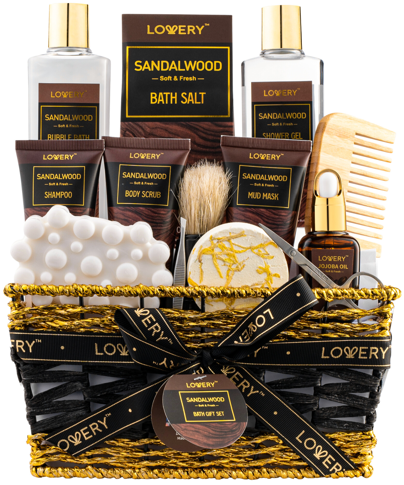 Lovery Mens Gift Set - 14 Pc Sandalwood Bath Gift Set - Personal Self Care Kit