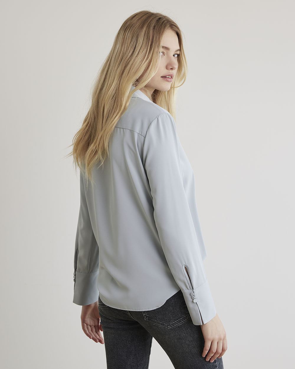 Long-Sleeve Buttoned-Down Twill Blouse