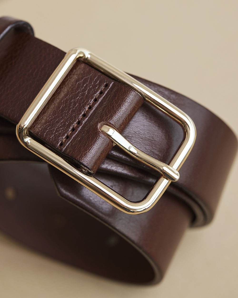 Large Leather Belt with Square Buckle