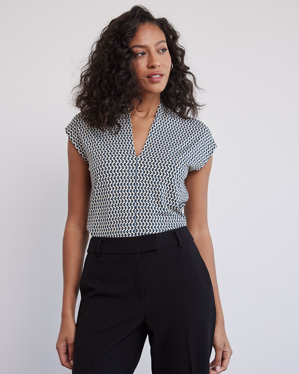 Extended-Sleeve V-Neck Fitted Tee