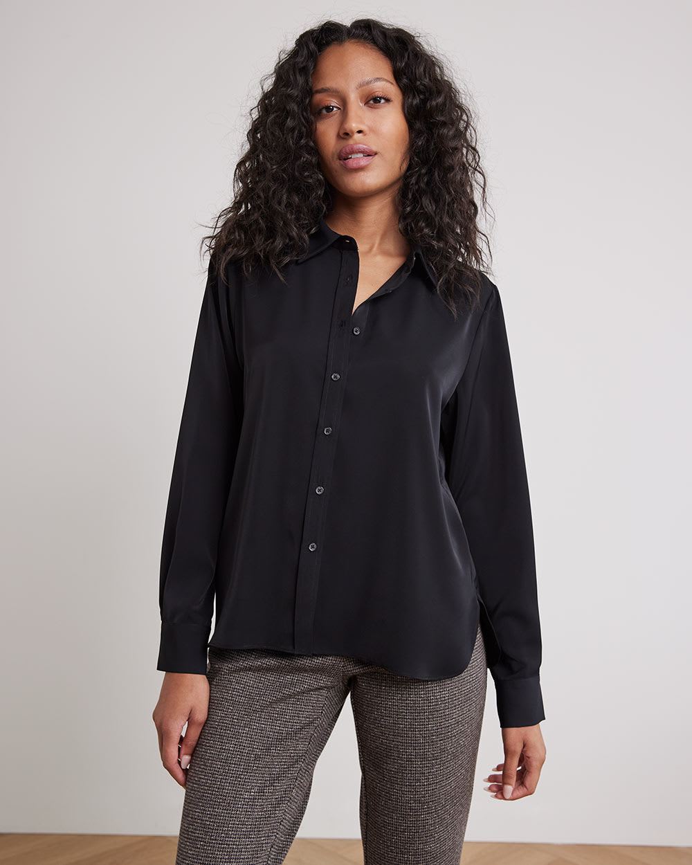 Long-Sleeve Buttoned-Down Twill Blouse