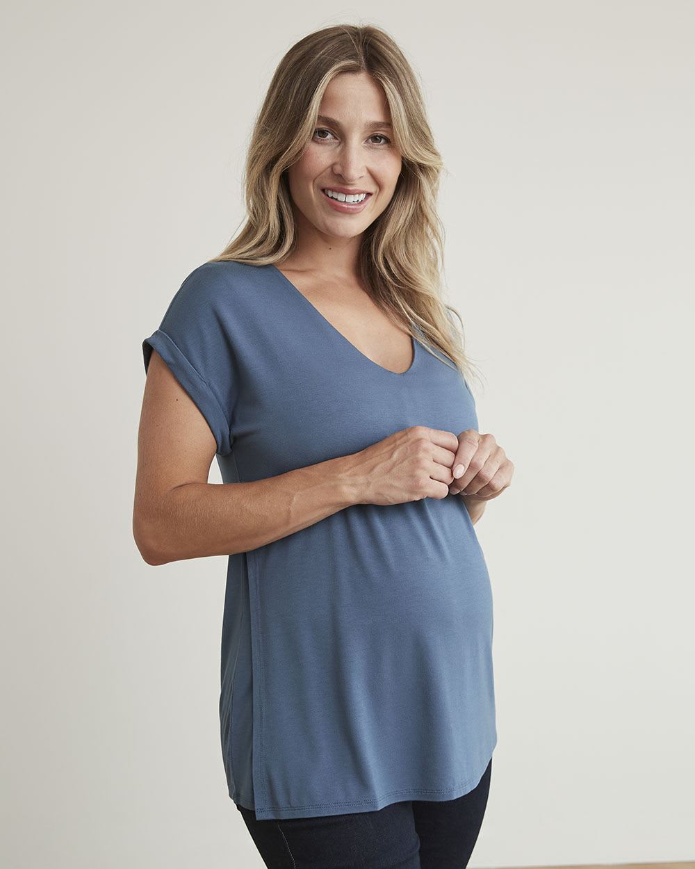 V-Neck Extended Shoulder Nursing T-Shirt - Thyme Maternity