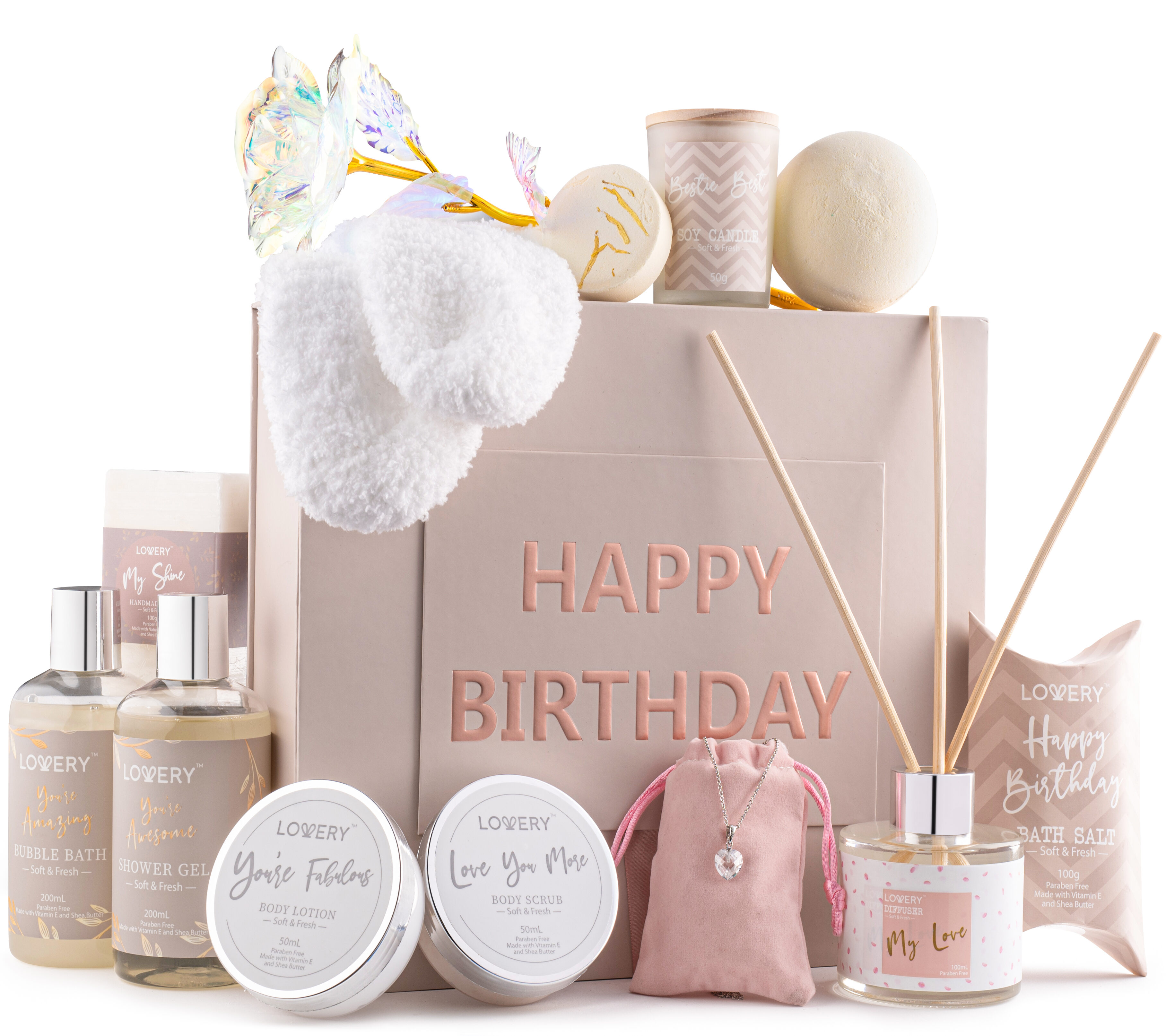 Lovery Birthday Gift Basket - Bath & Spa Gift Set For Women - Luxury Birthday Spa Gift Box