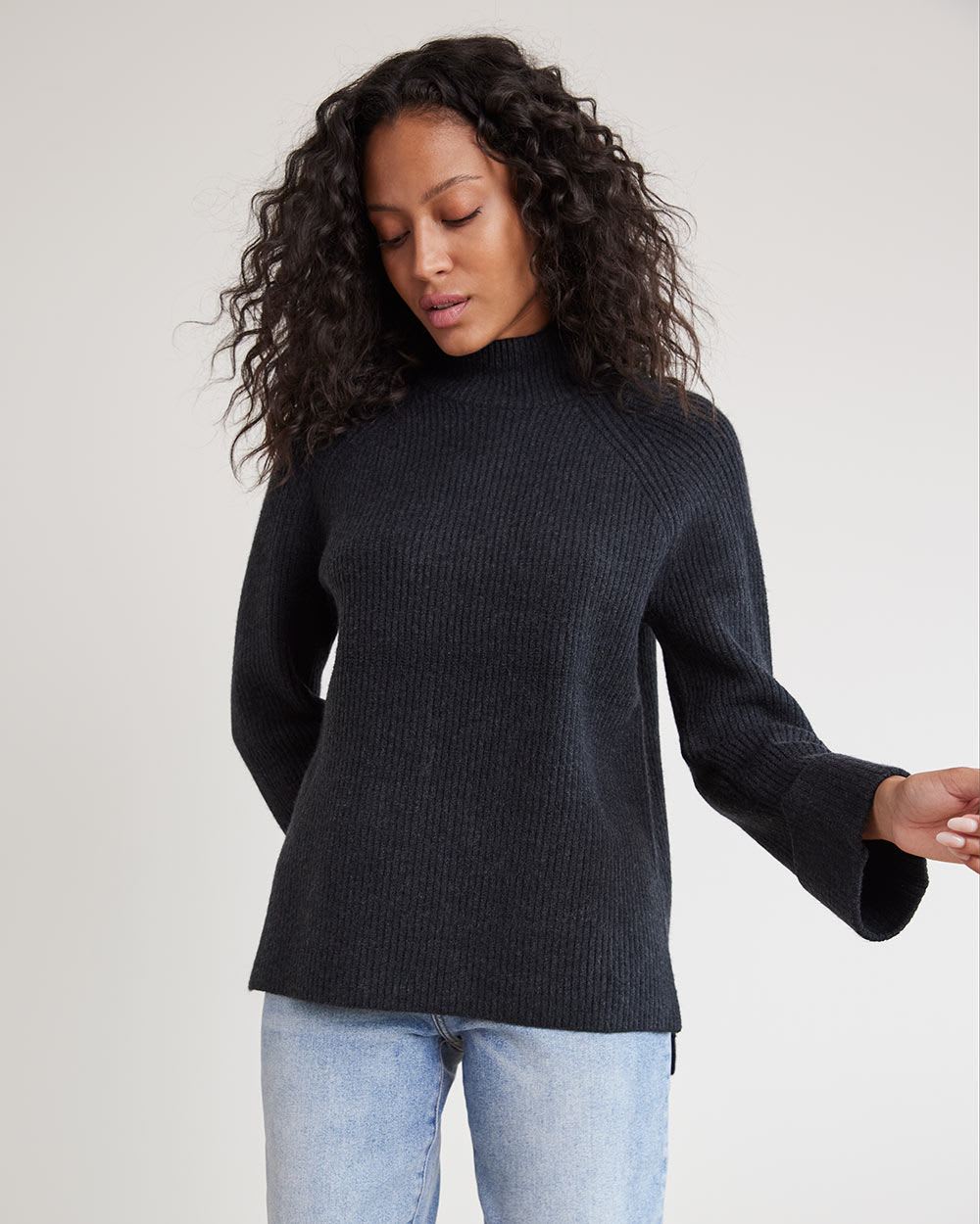 Relaxed-Fit Long-Sleeve Mock-Neck Tunic Sweater