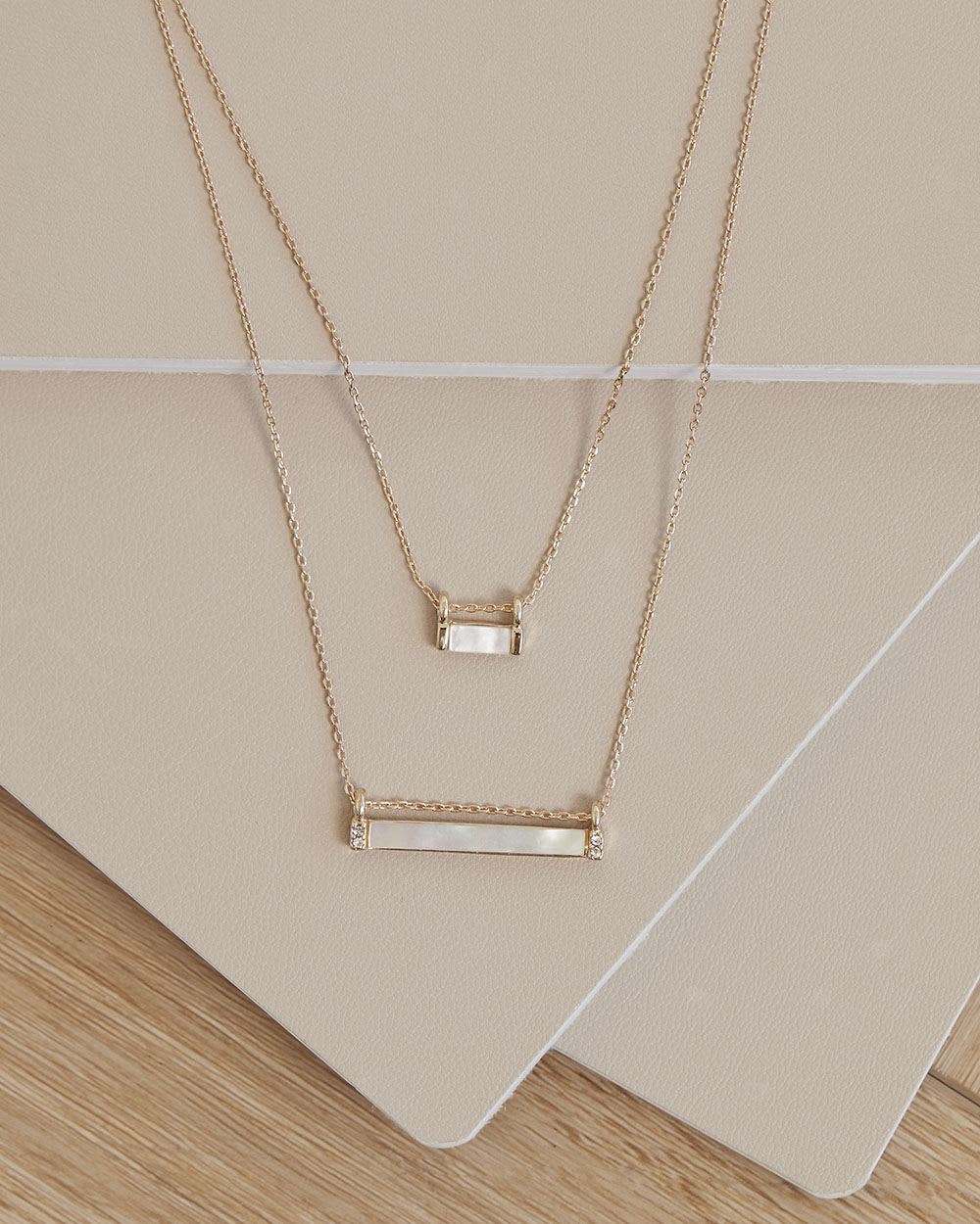 Long Double-Chain Necklace with Horizontal Pendants