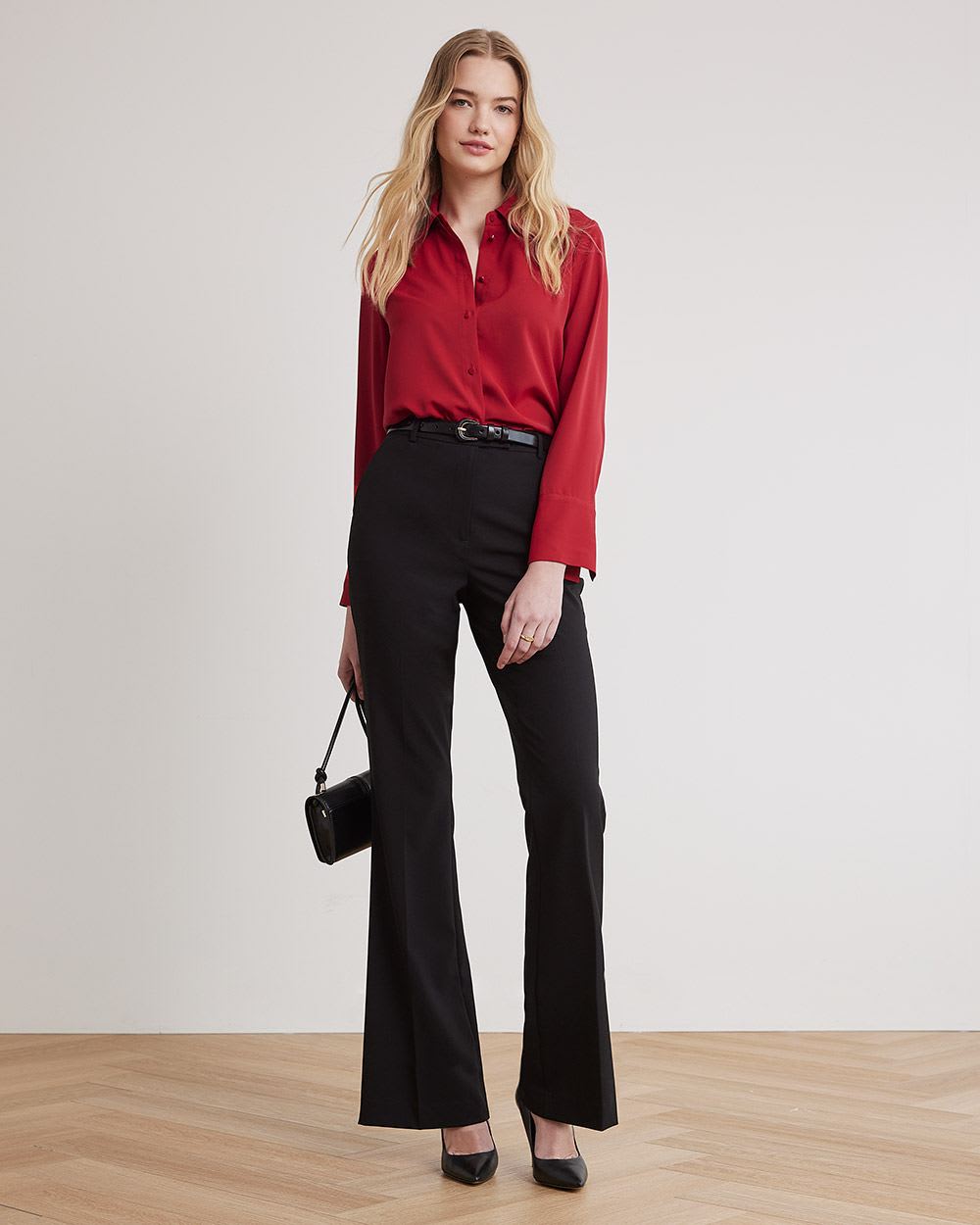 Long-Sleeve Buttoned-Down Twill Blouse