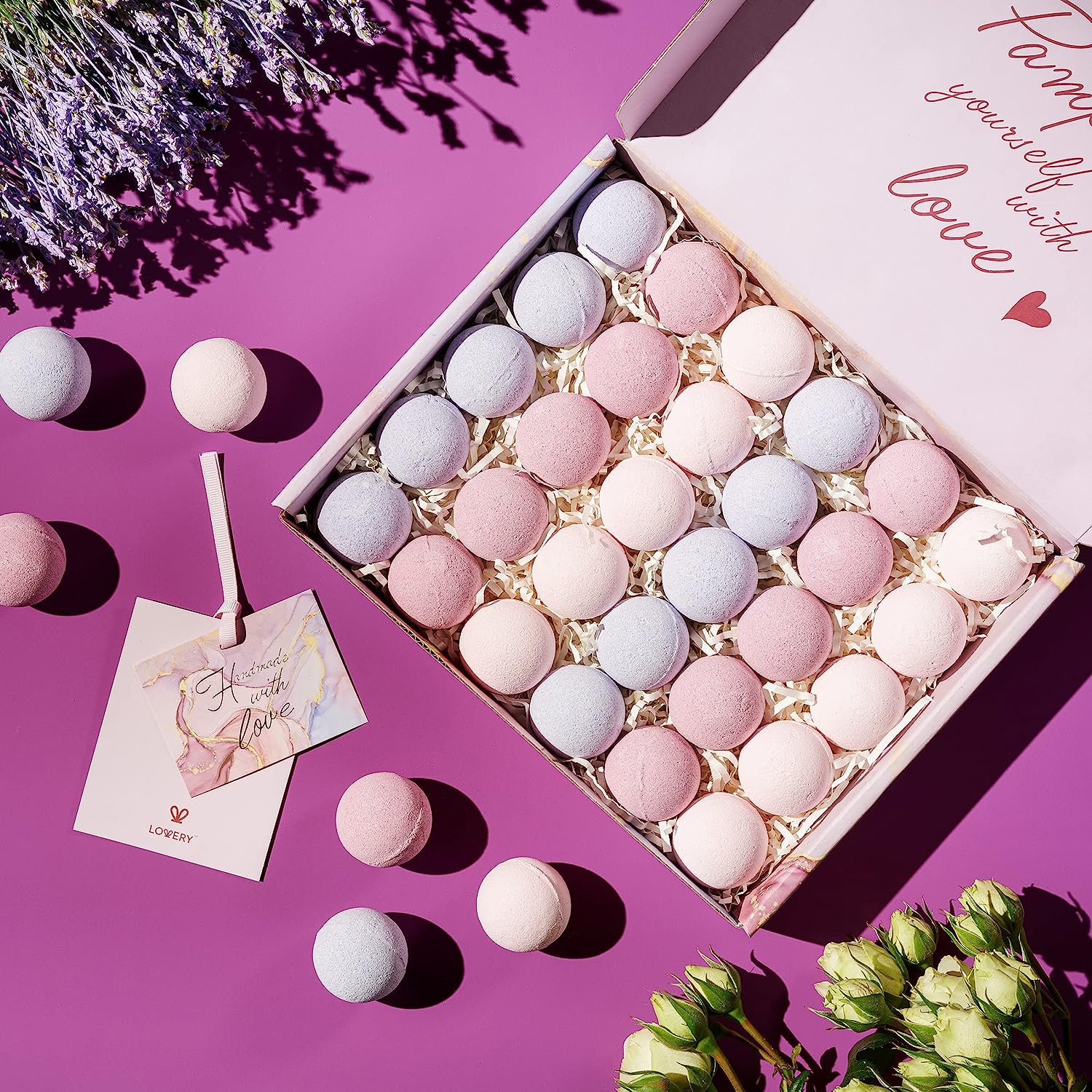 Lovery Bath Bombs Gift Set, 30pc Handmade Spa Body Care Balls In Variety Scents