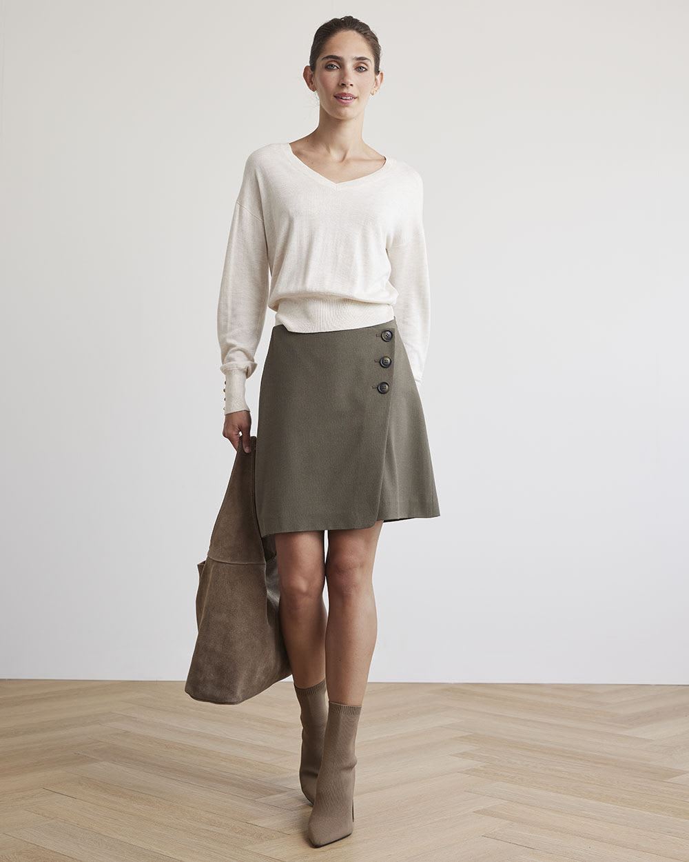 High-Rise Short Olive Wrap Skirt