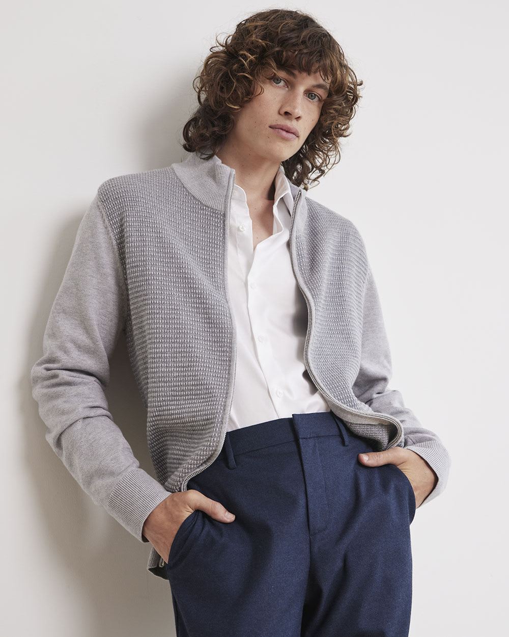 Long-Sleeve Mock-Neck Zipped Cardigan