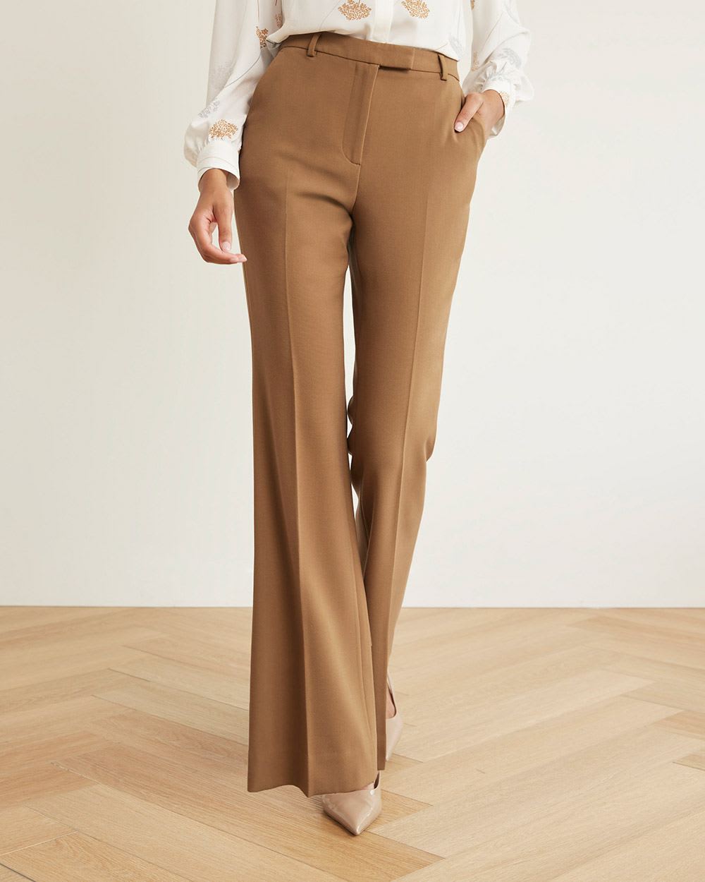Flare-Leg High-Rise Tan Pant