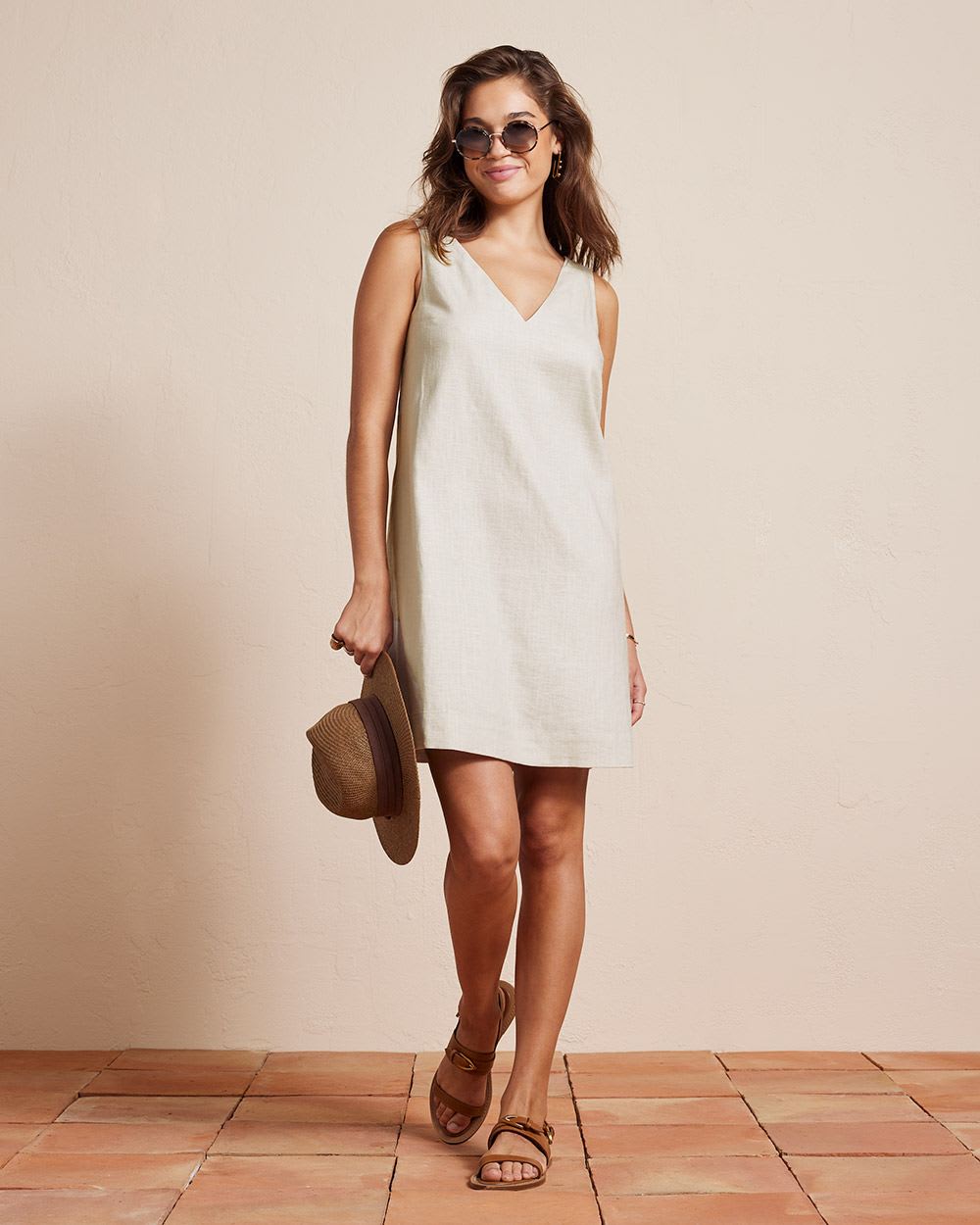 Sleeveless V-Neck Linen Shift Dress