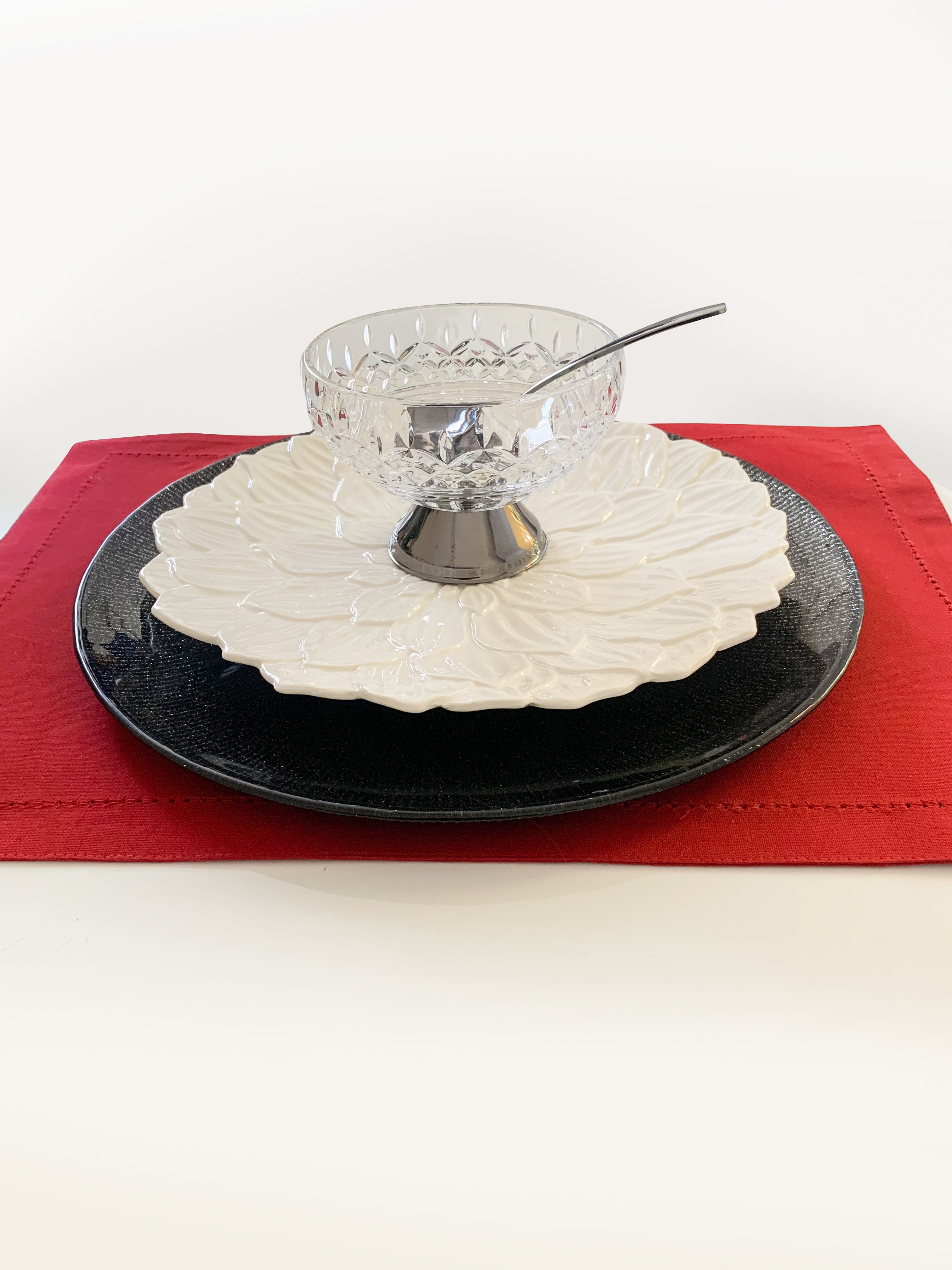 Lys Collection Black Crystal Dessert Bowls with Spoons Set of 4