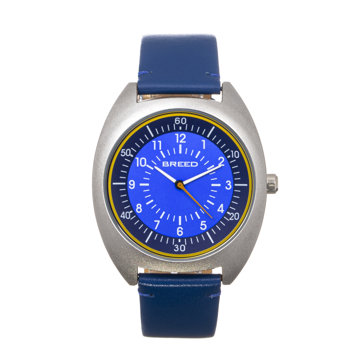 Breed - Victor Leather-Band Watch - Blue-Grey/Russet