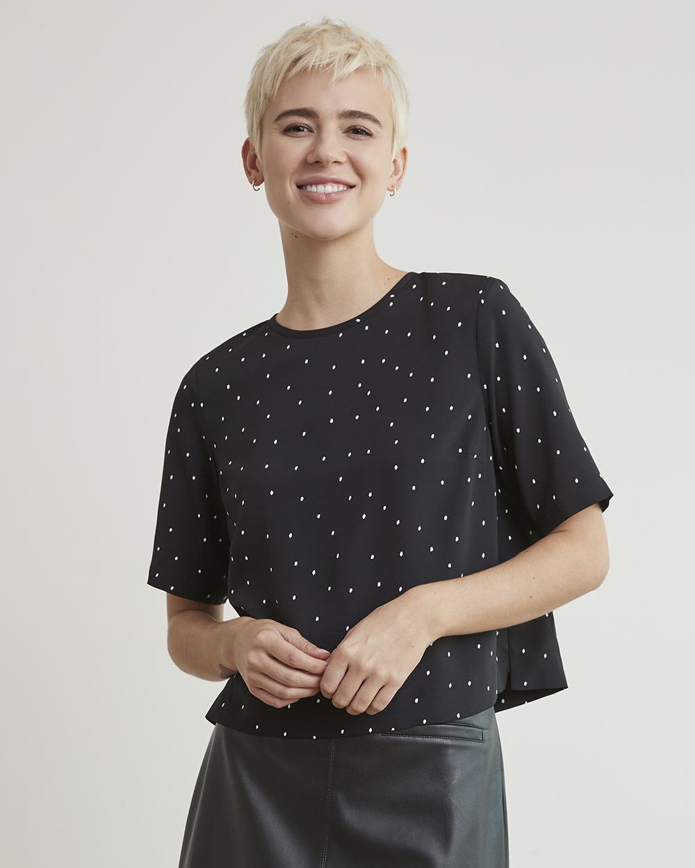 Printed Short-Sleeve Popover Blouse