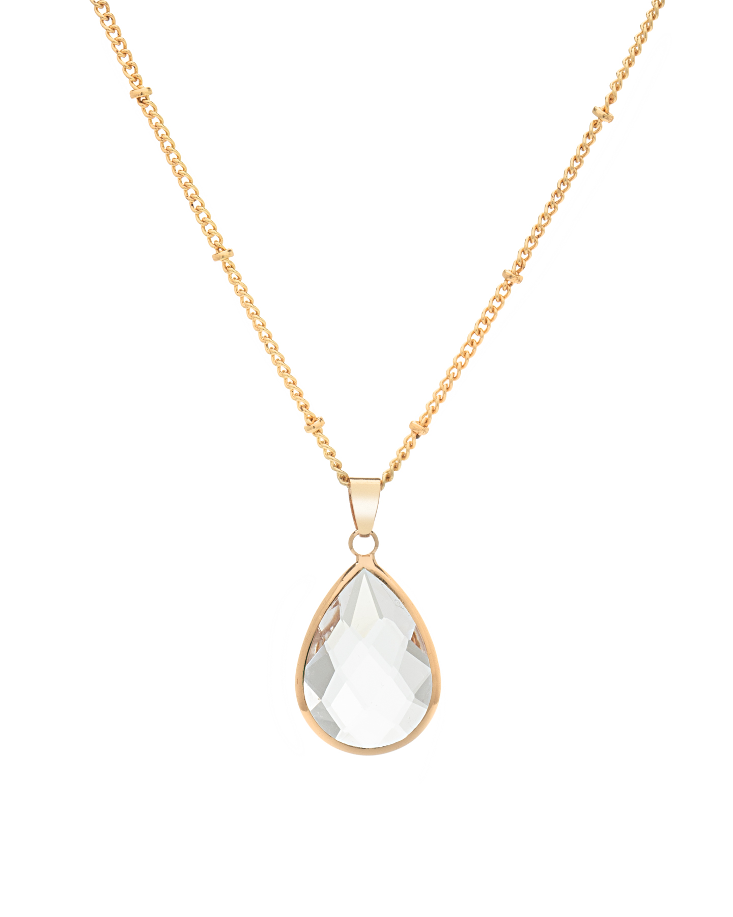 Silvertone April Clear Birthstone Teardrop Necklace - Don't AsK