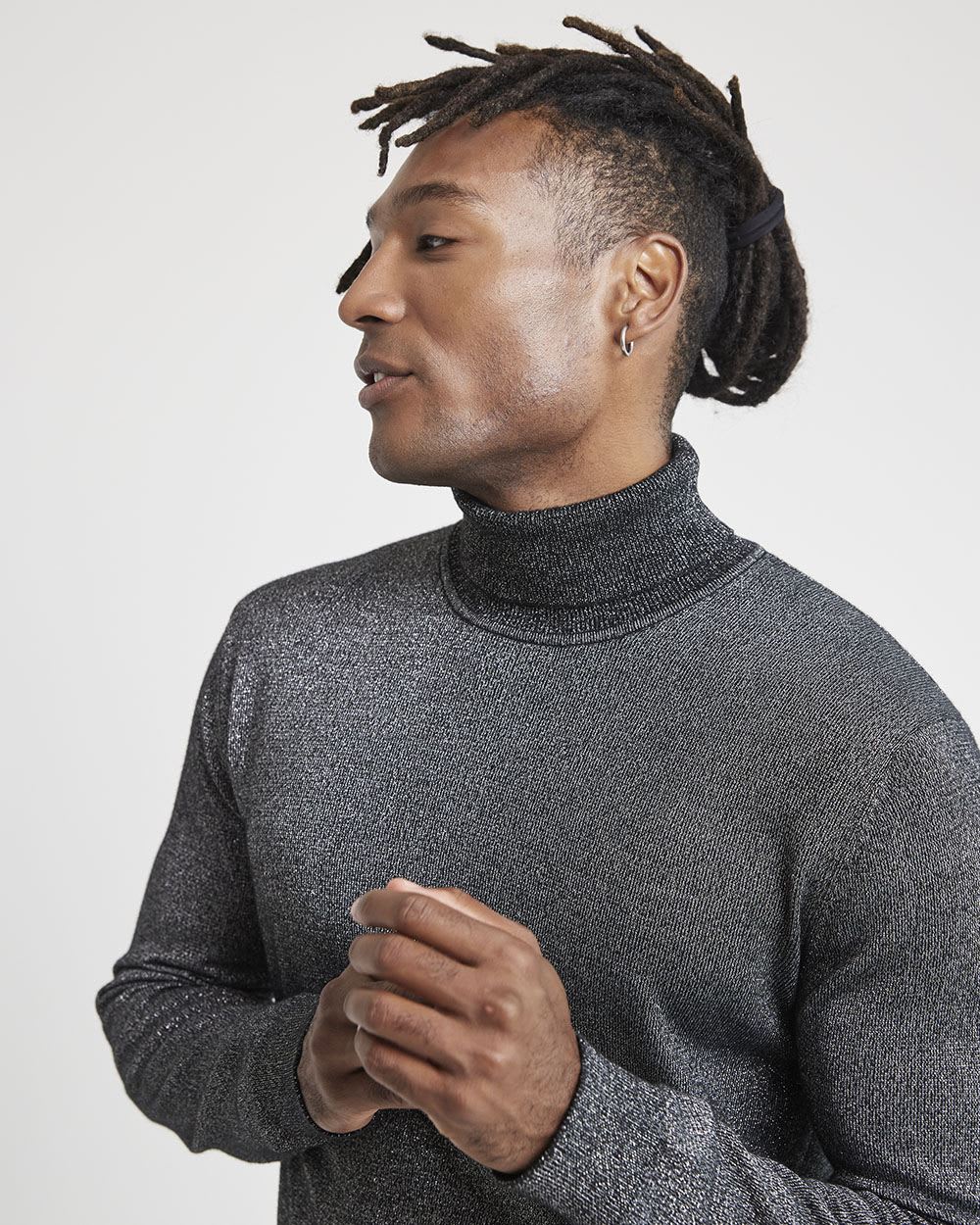 Long-Sleeve Turtleneck Sweater with Metallic Fibres