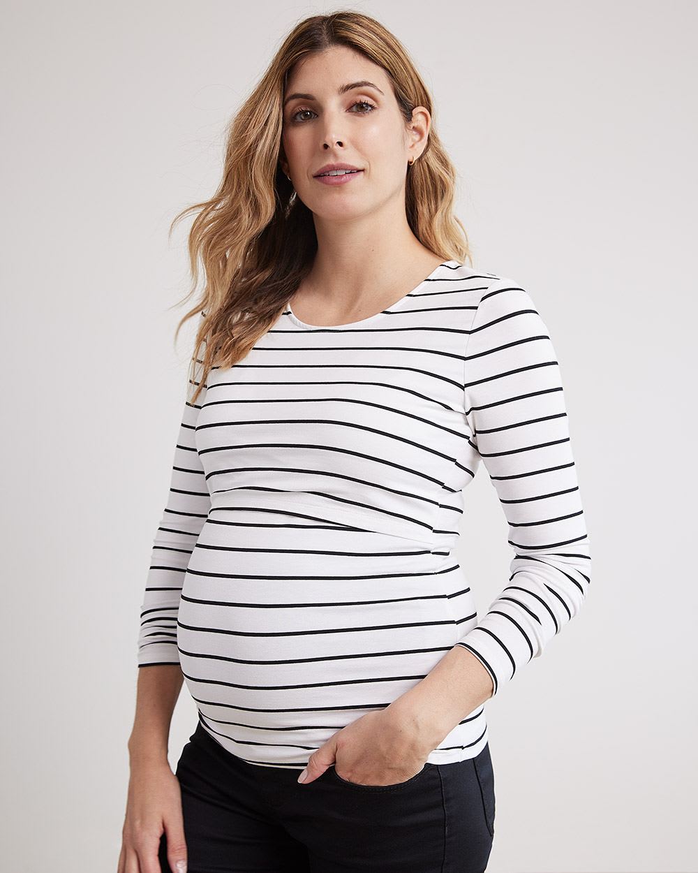 Nursing Long-Sleeve Top with Scoop Neckline, Set of 2 - Thyme Maternity