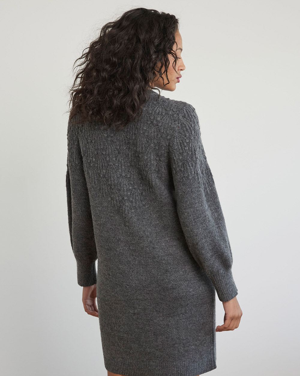 Long-Sleeve Crew-Neck Dress with Pompom Stitches