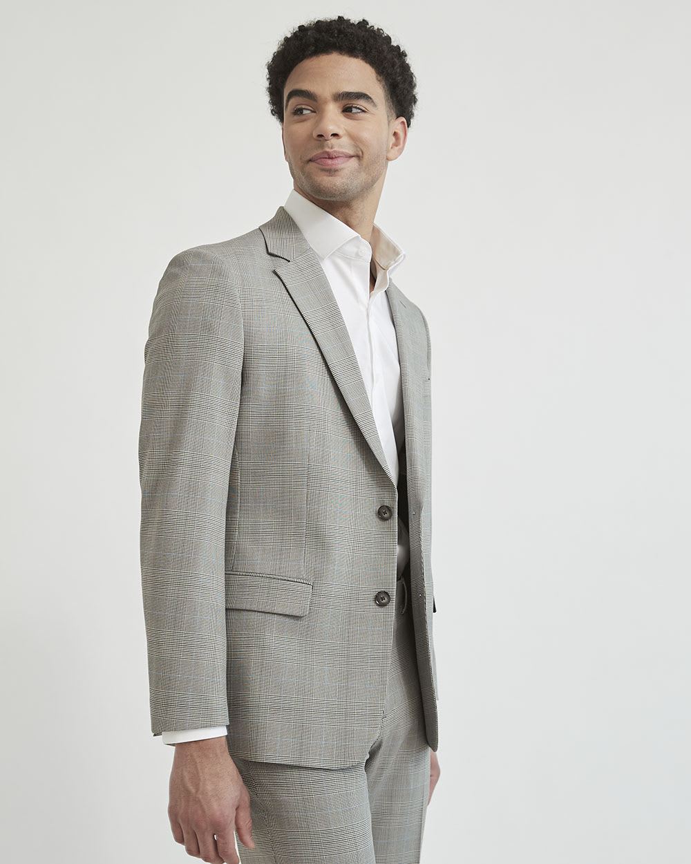 Tailored Fit Stretch Beige Checkered Suit Blazer