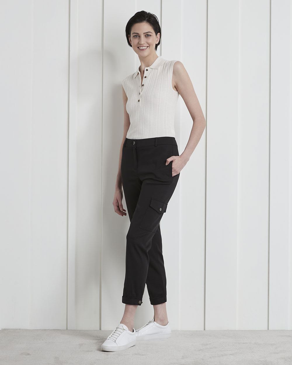 Sleeveless Ribbed Knit Polo