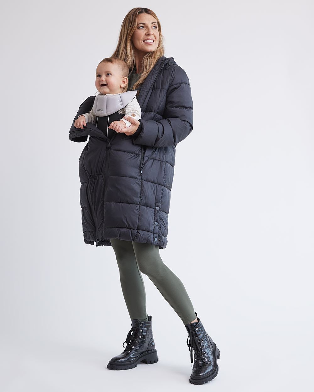 Hooded Puffer Jacket with Extension - Thyme Maternity