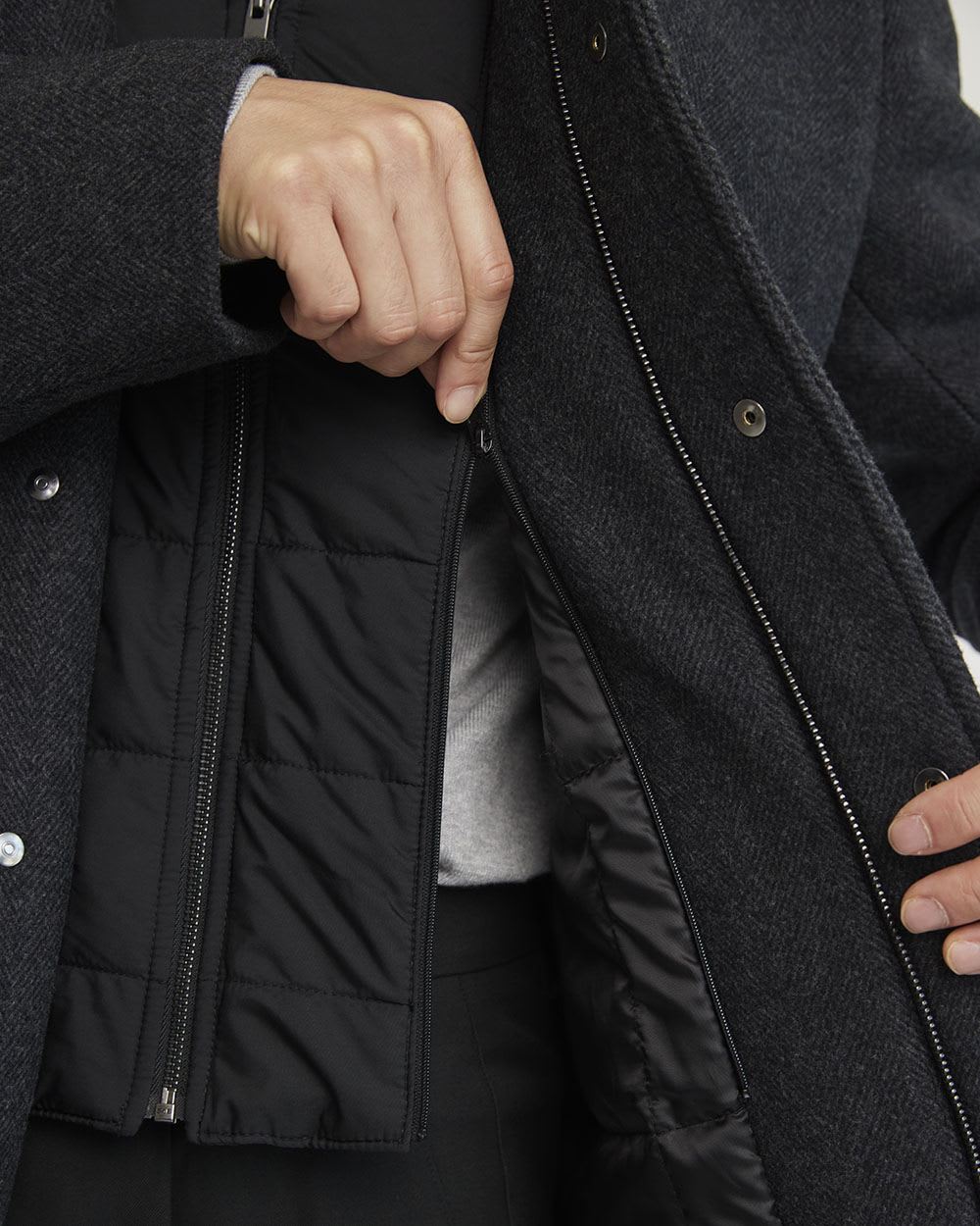 Classic Herringbone Wool Coat with Mock Neckline