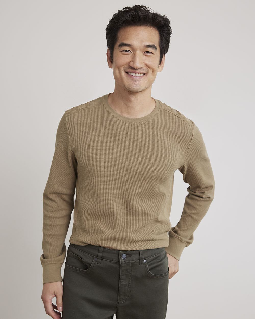 Long-Sleeve Crew-Neck Waffled Tee