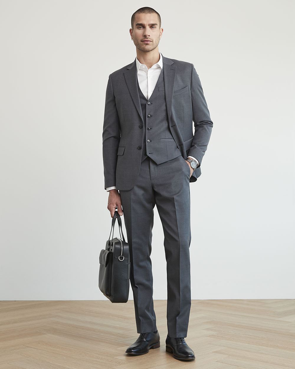 Tailored-Fit Dark Grey Wool Suit Pant