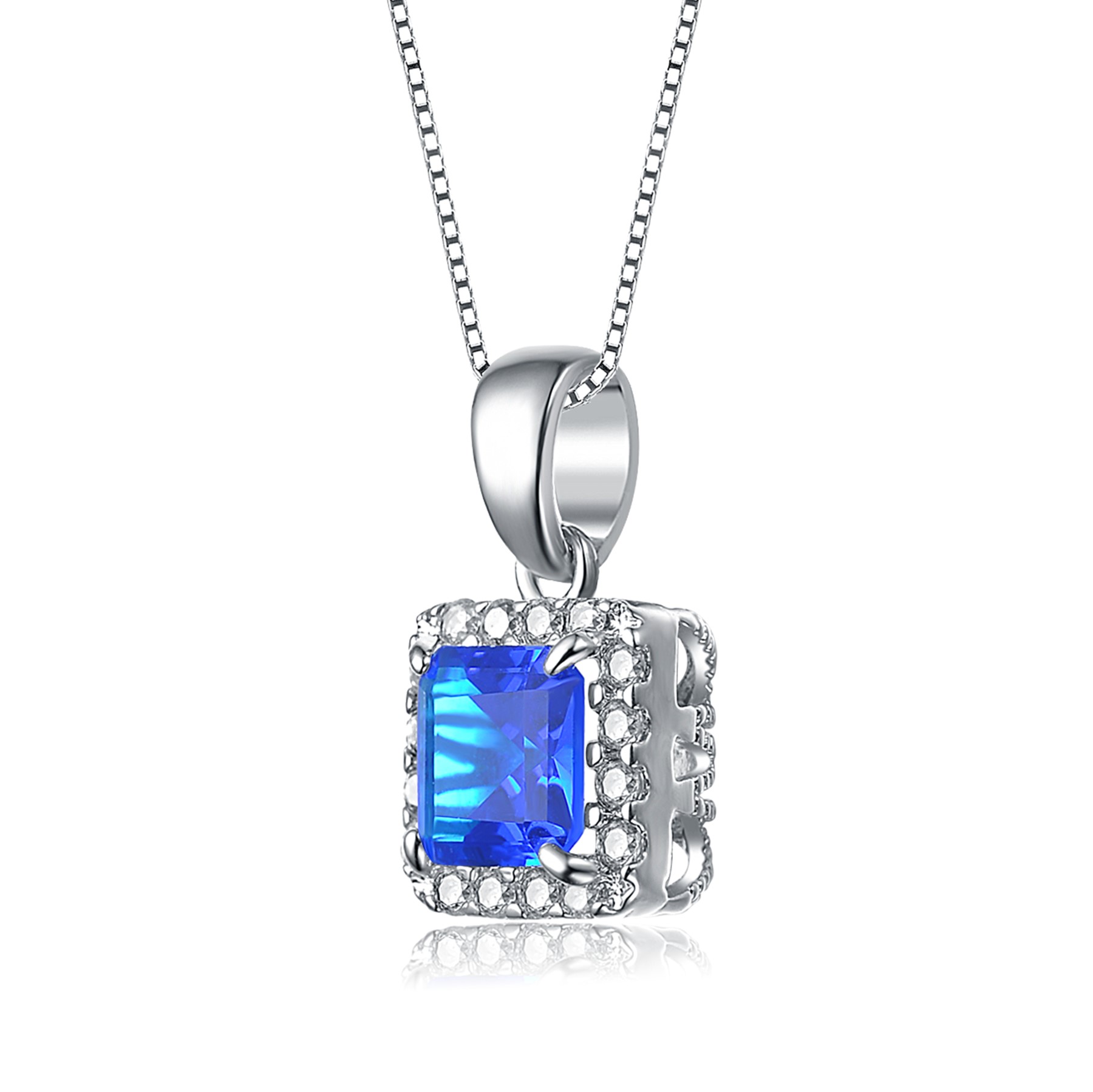 GV Cubic Zirconia Sterling Silver Blue Assher Cut Drop Pendant