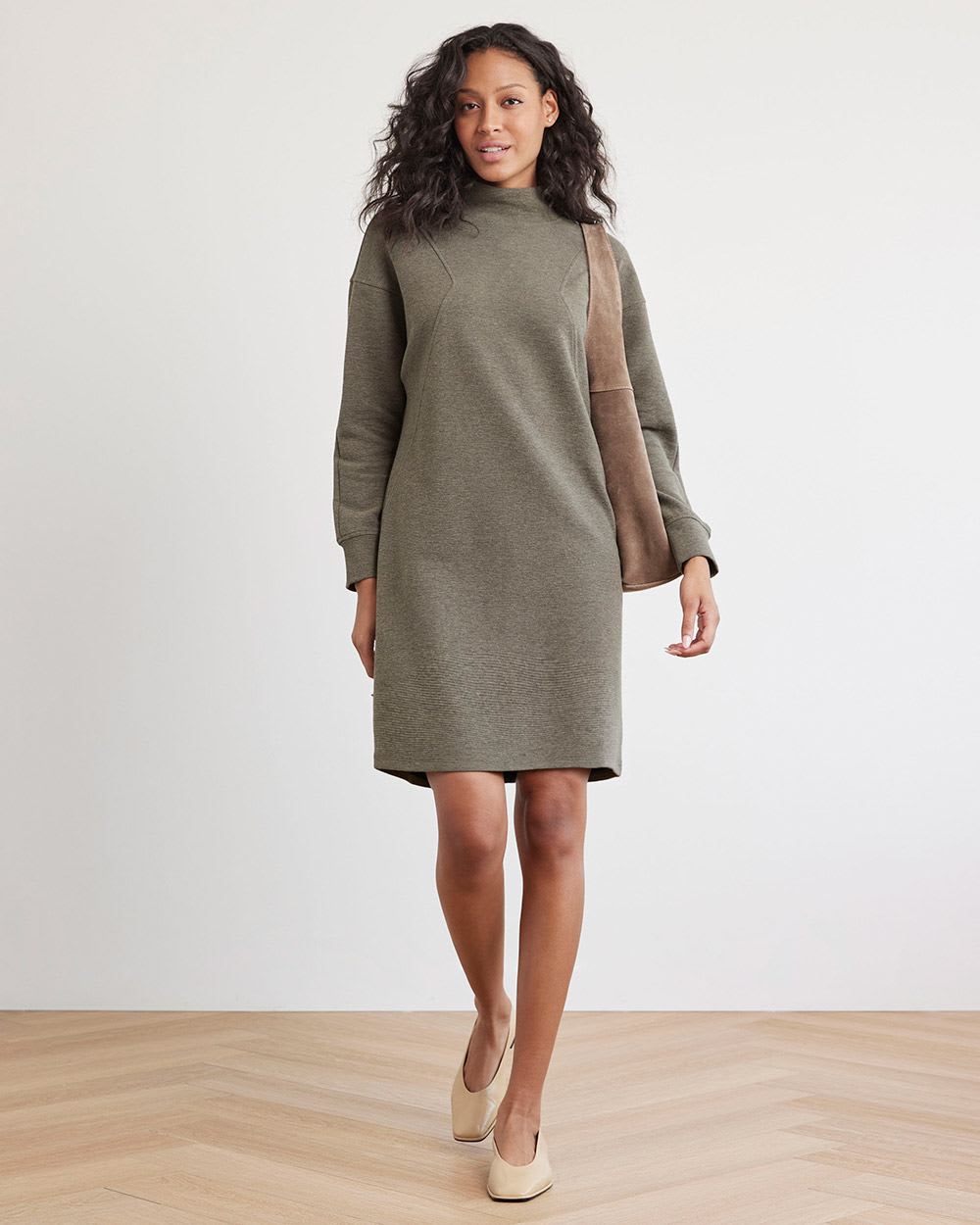 Long-Dolman-Sleeve Mock-Neck Straight Dress