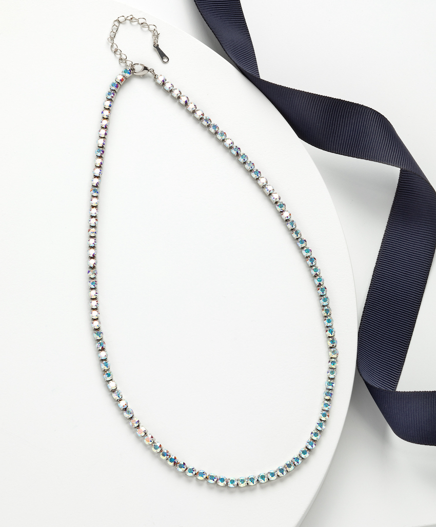 Rhodium Plated Tennis Cupchain Necklace in Aurora Borealis - callura