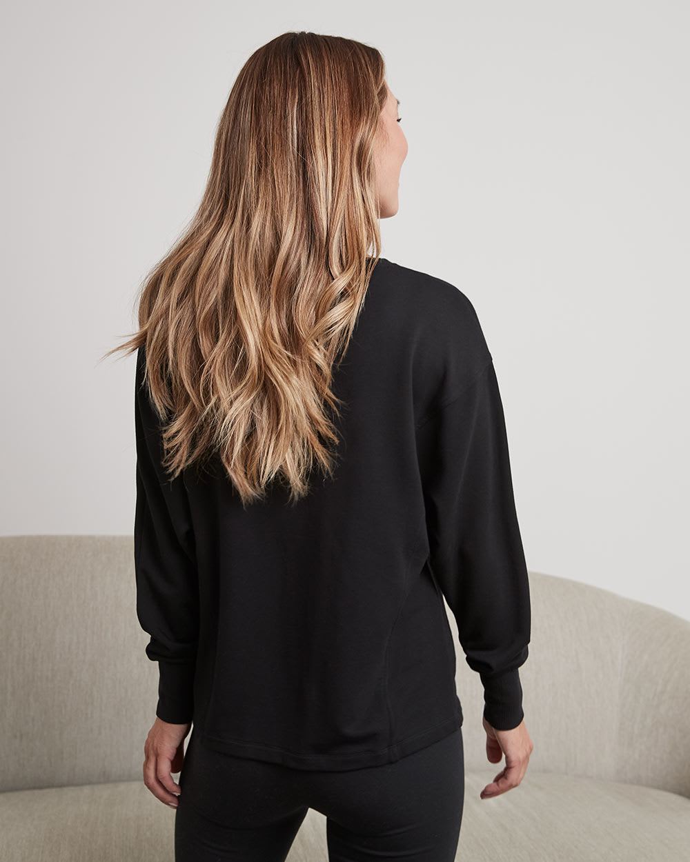 Long-Dolman-Sleeve Fleece Top with V Neckline - Thyme Maternity