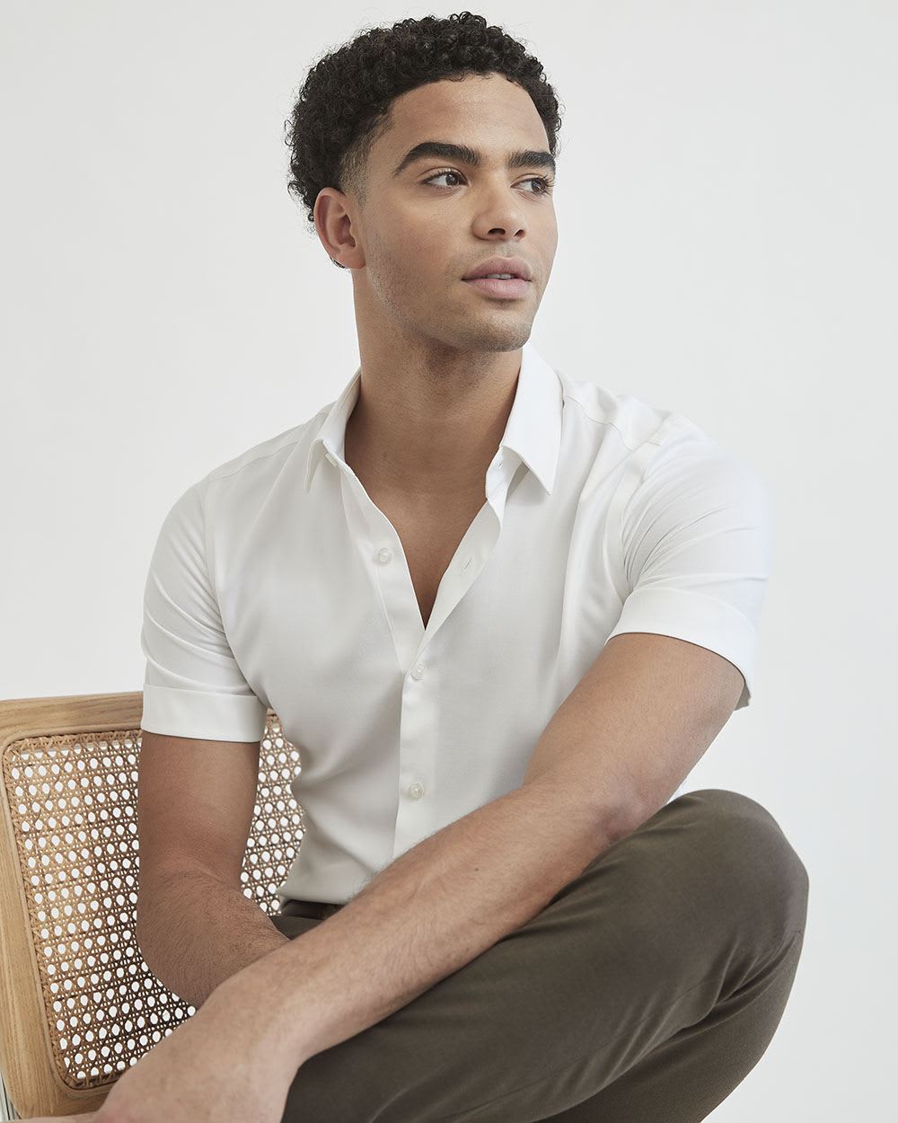 Slim Fit Roll-Up Short Sleeve Dress Shirt