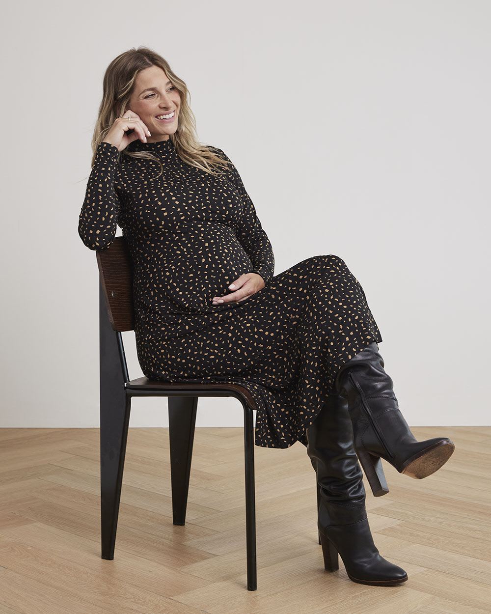 Long-Sleeve Fine Jersey Dress with Mock Neckline - Thyme Maternity