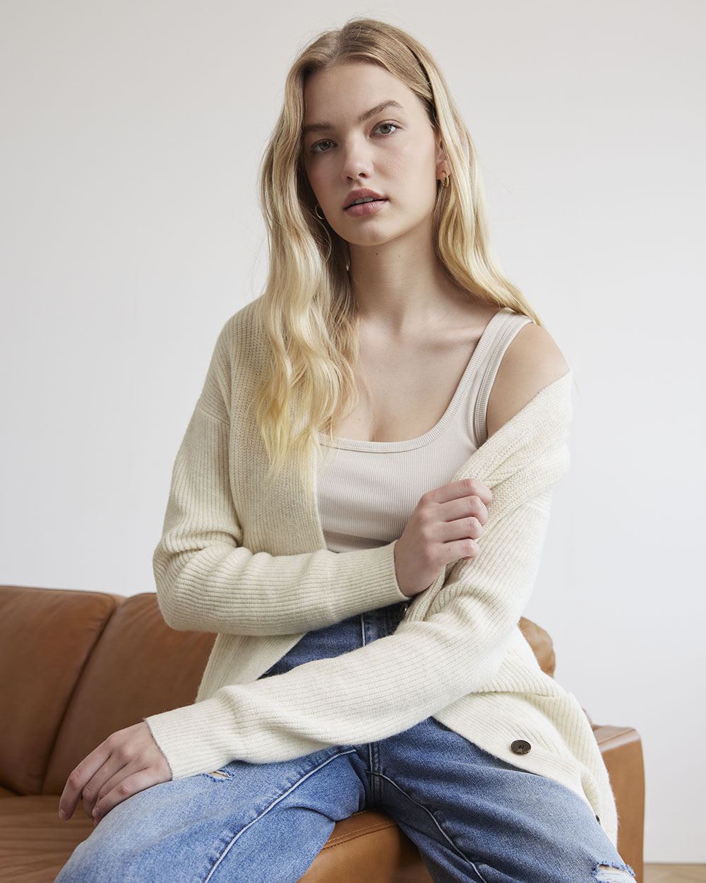 V-Neck Buttoned-Down Relaxed Cardigan