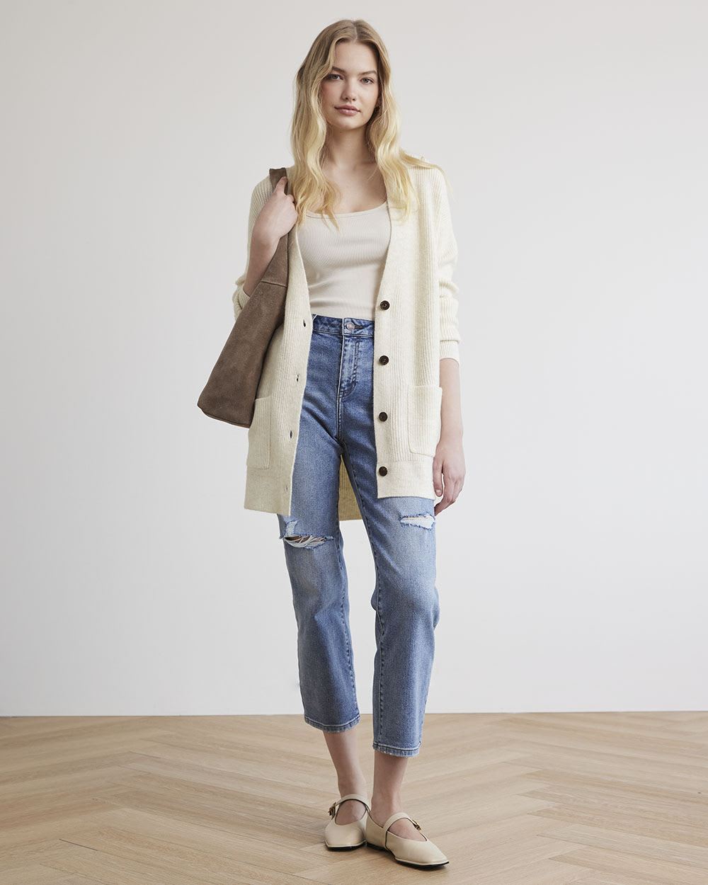 V-Neck Buttoned-Down Relaxed Cardigan