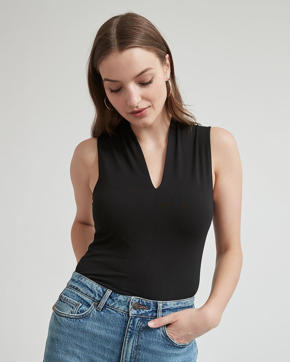 Fitted Sleeveless V-Neck T-Shirt