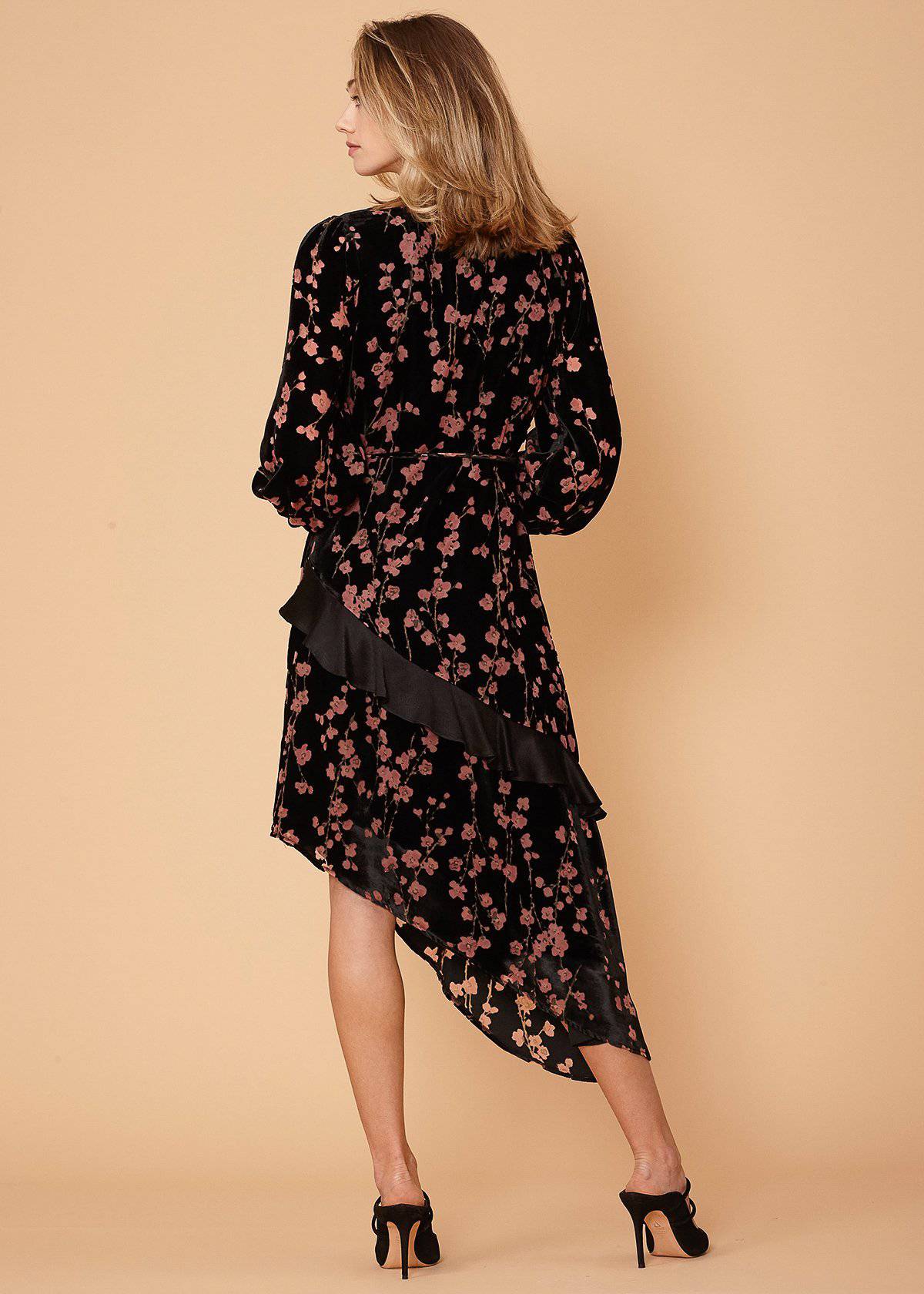 Nurode Velvet Asymmetric Wrap Dress