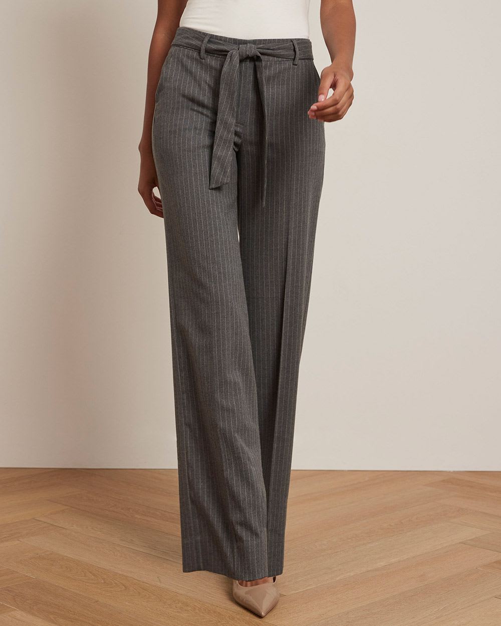 Wide-Leg Mid-Rise Flannel Pant with Sash