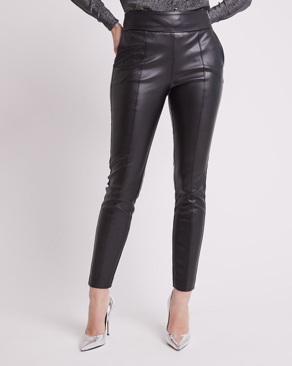 High-Rise Faux Leather Slim-Leg Ankle Pant