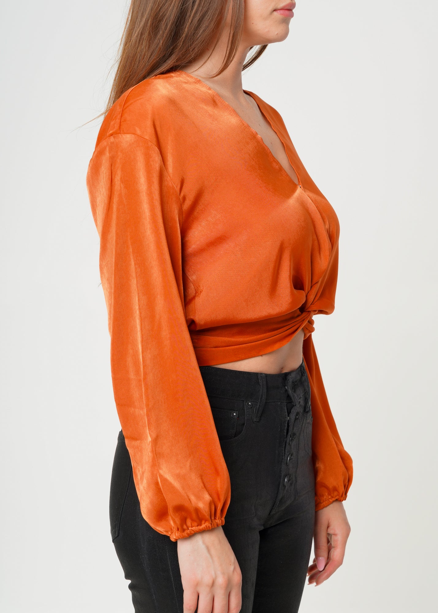 Nurode Twist Front Cropped Washed Satin Top