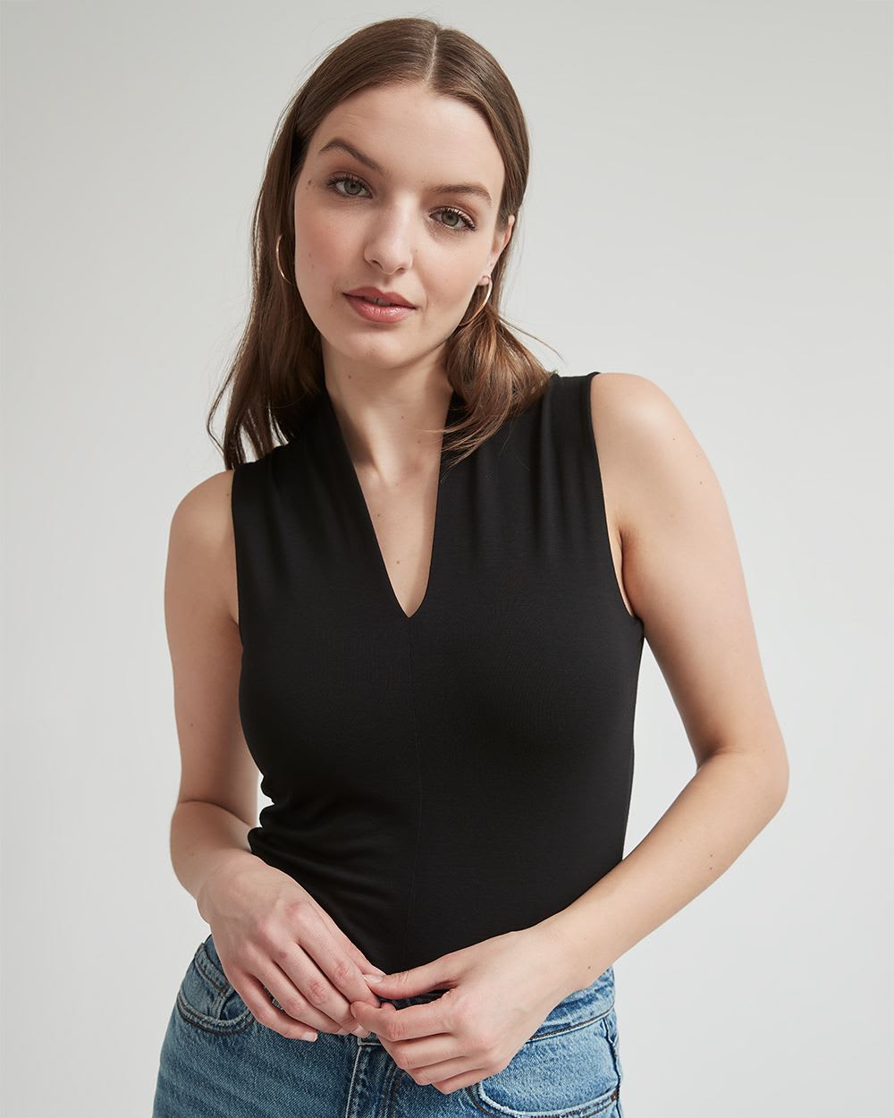 Fitted Sleeveless V-Neck T-Shirt