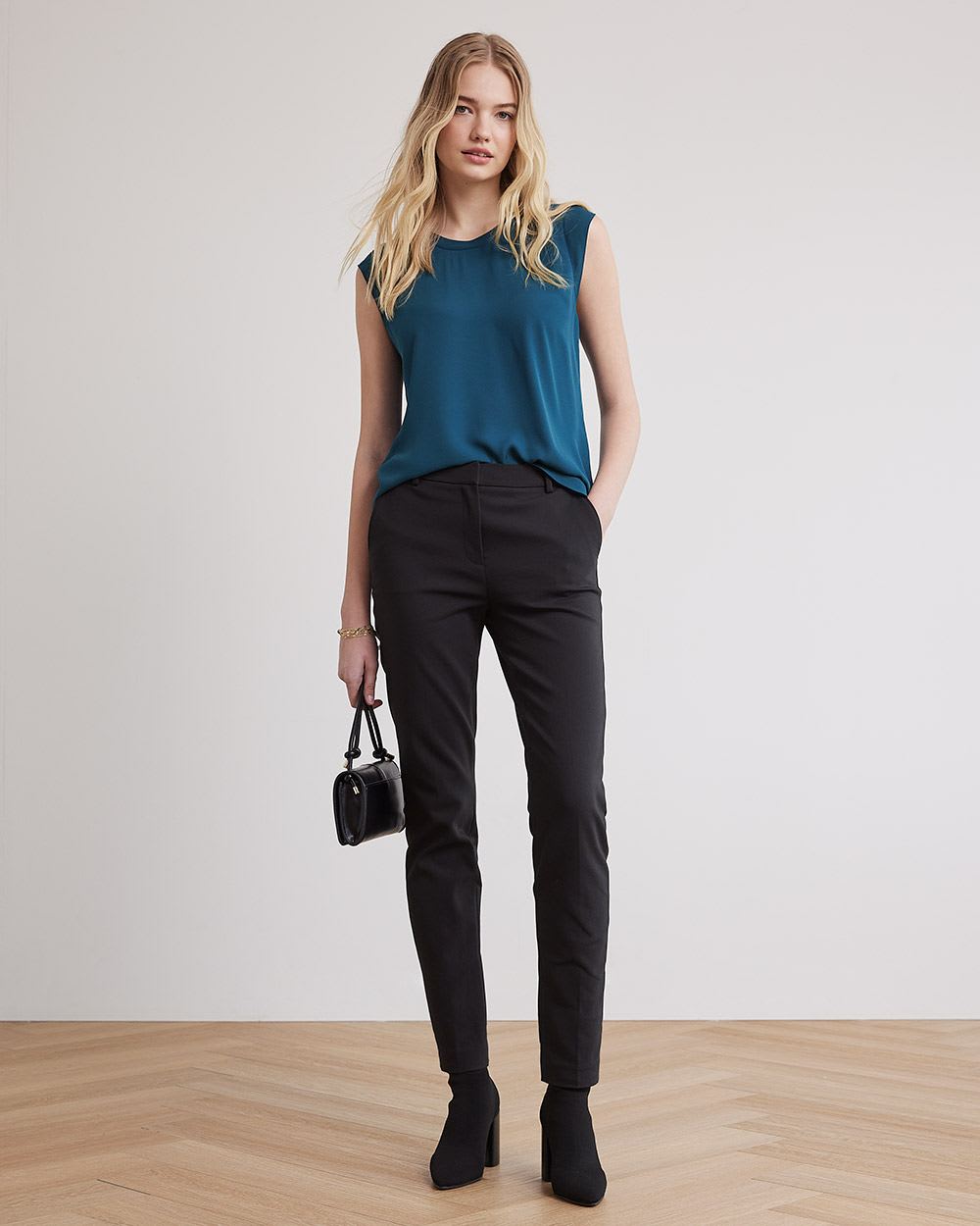 Solid Silky Crepe Cap Sleeve Blouse