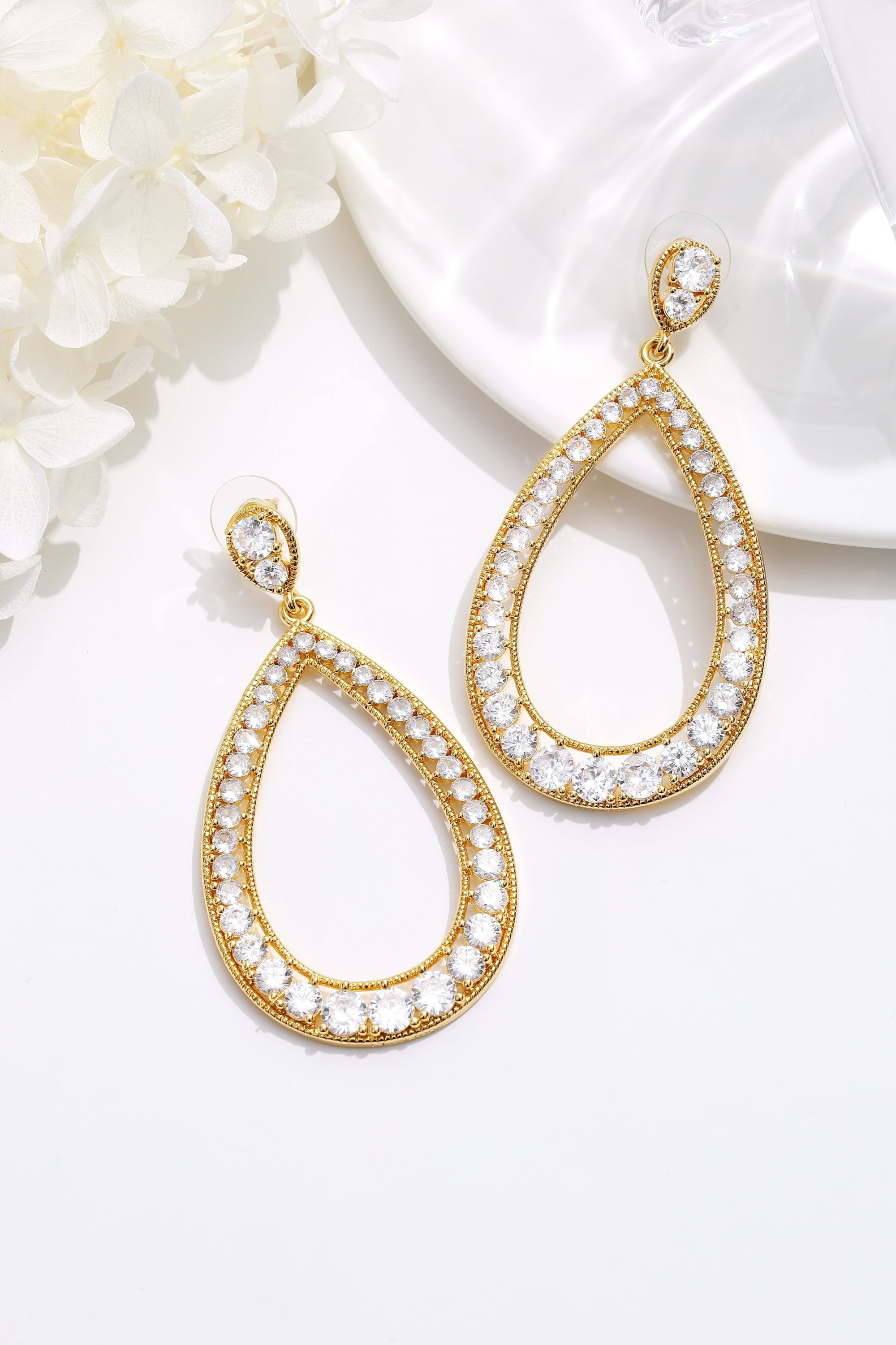 Classicharms-Artisanal Pavé Hollow Teardrop Earrings