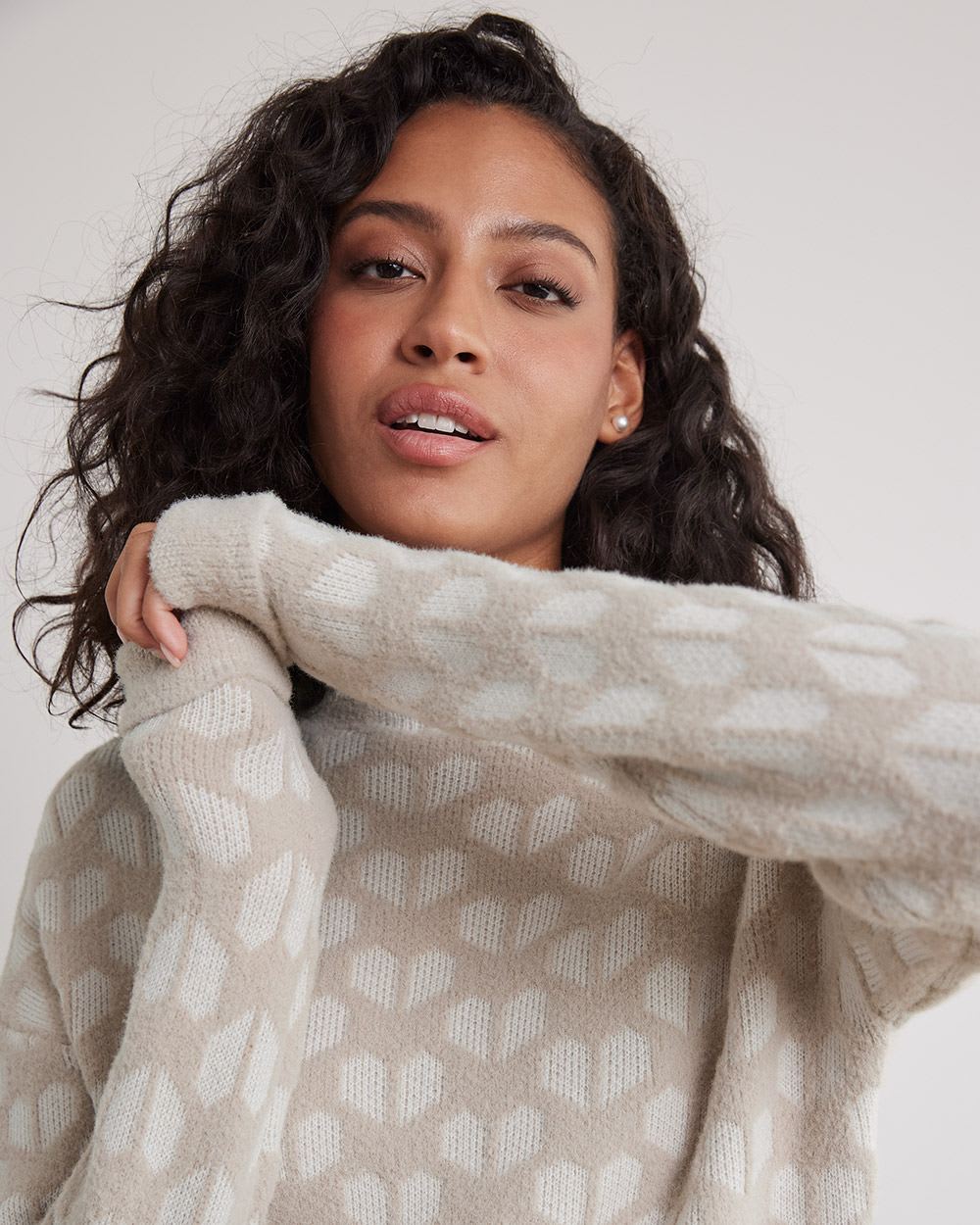 Long-Sleeve Mock-Neck Jacquard Sweater