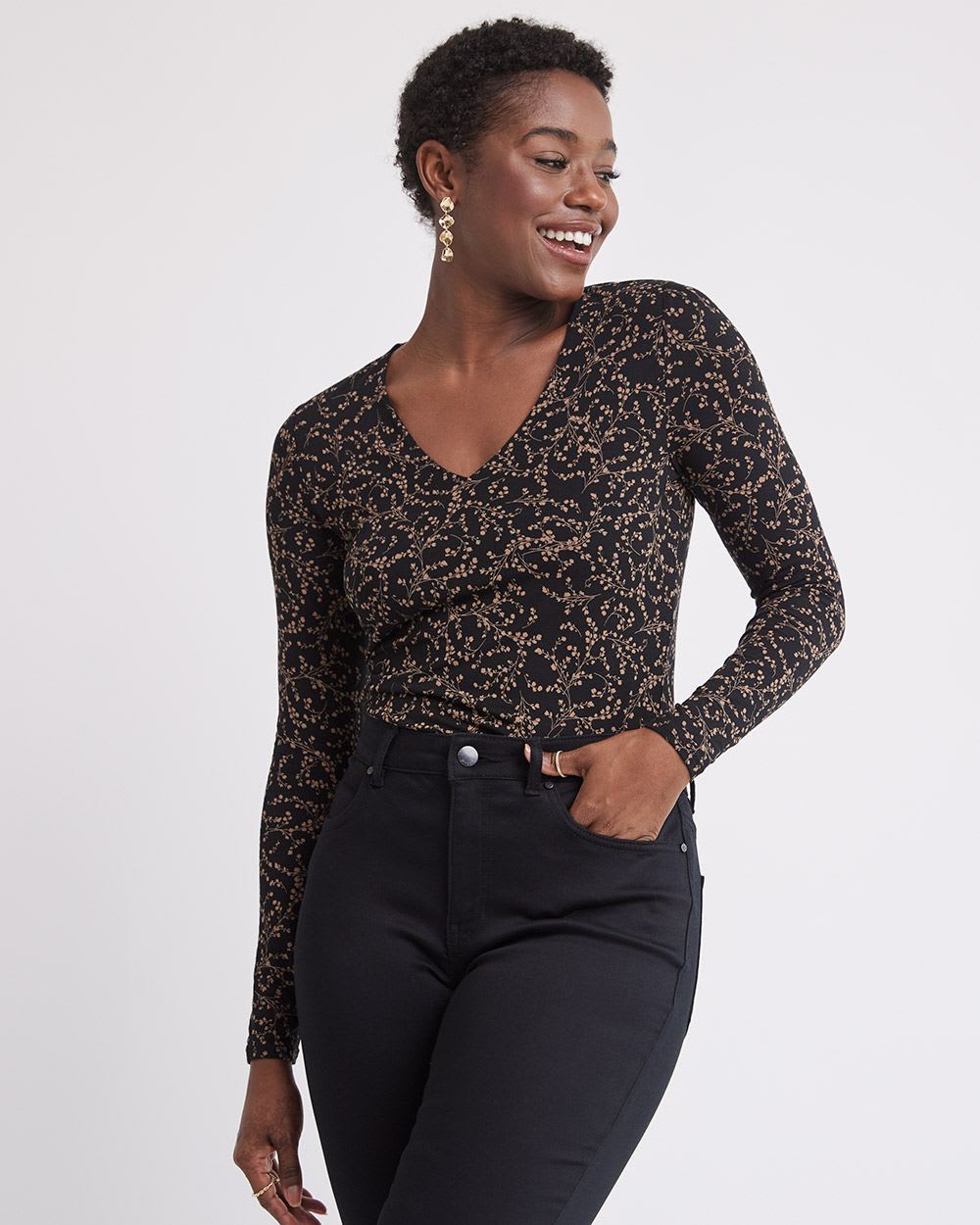 Fitted Long-Sleeve V-Neck Tee