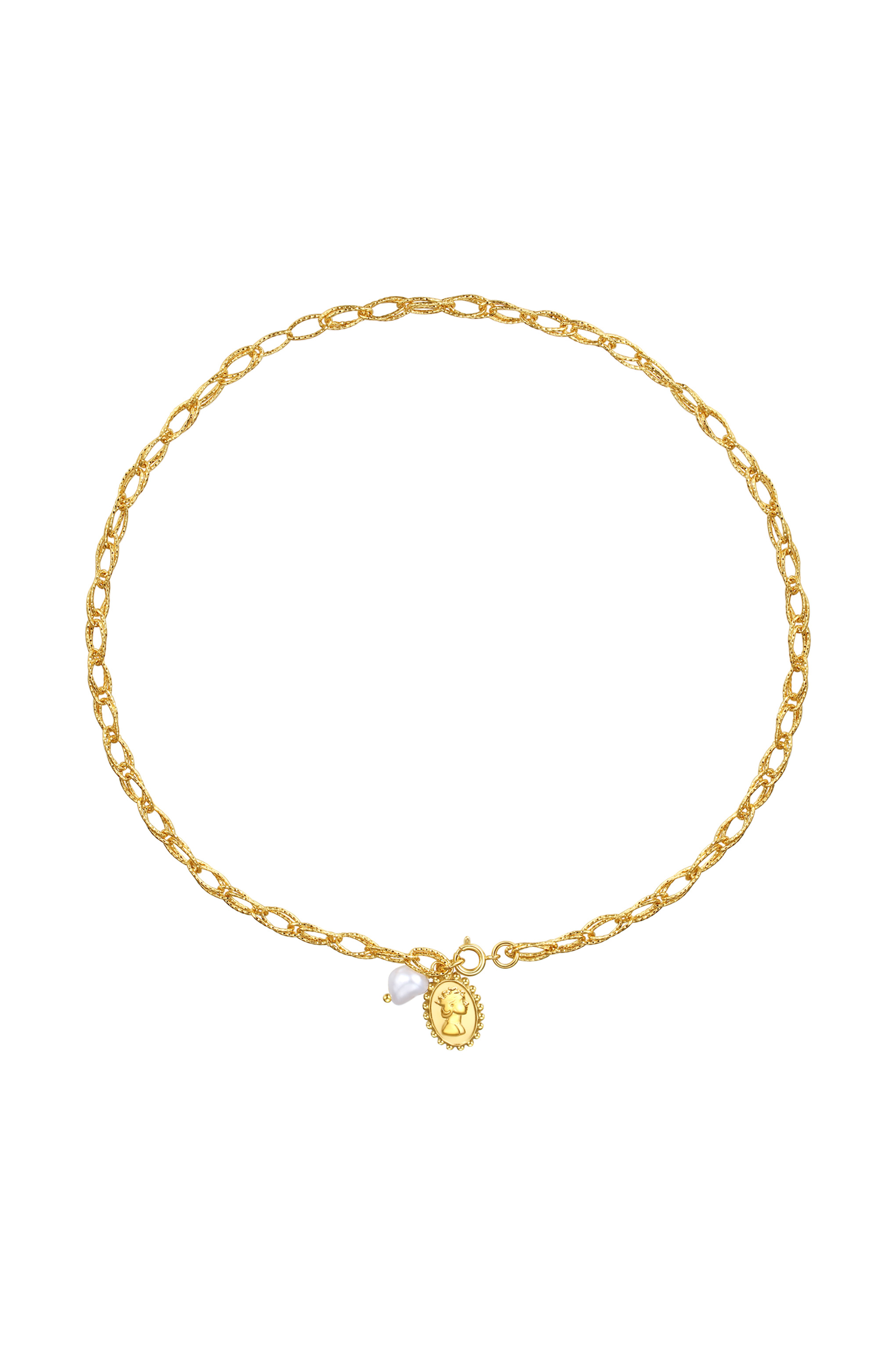 Classicharms-Gold Carved Pendant And Pearl Necklace